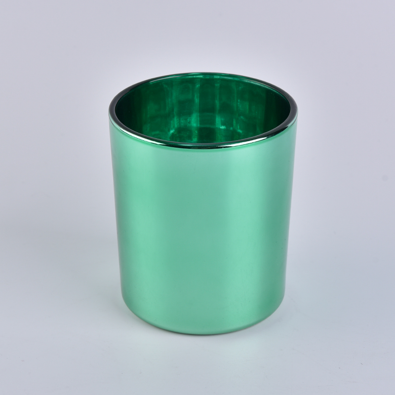 Electroplated green Cylinder Glass Candle Holders