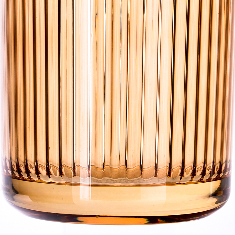 wholesale orange glass candle jar vertical line for candle making