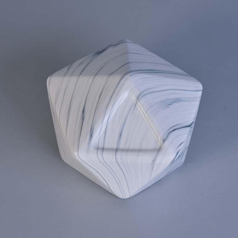 Geometrical shape ceramic container with marble pattern