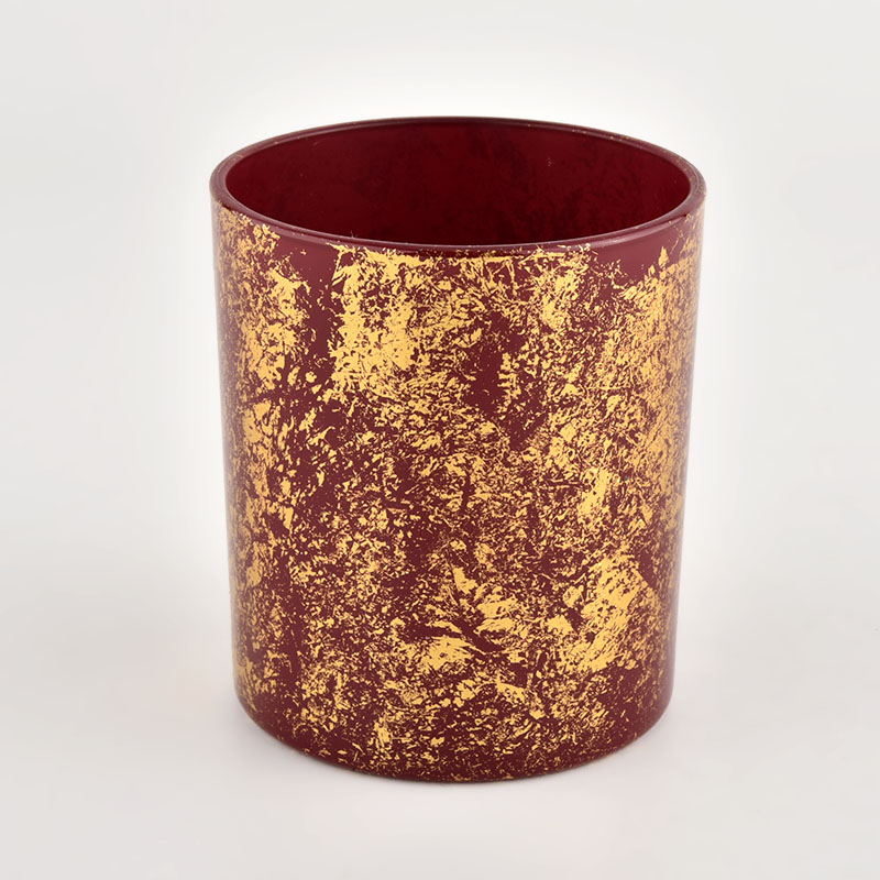 Luxury customized gold printing dust and red glass candle jar Luxury customized gold printing dust and red glass candle jar