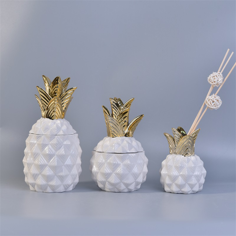 Gold Electroplating Pineapple Ceramic Candle Container Gold Electroplating Pineapple Ceramic Candle Container