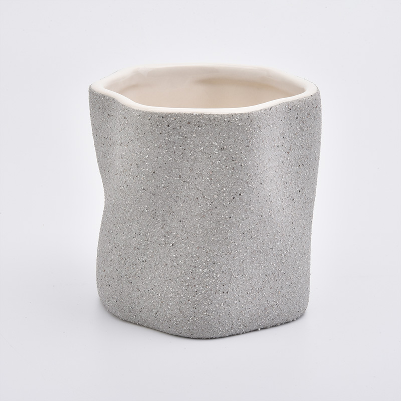 Waved Sandy Grey Ceramic Holders Ceramic Candle Vessle Home Decoration