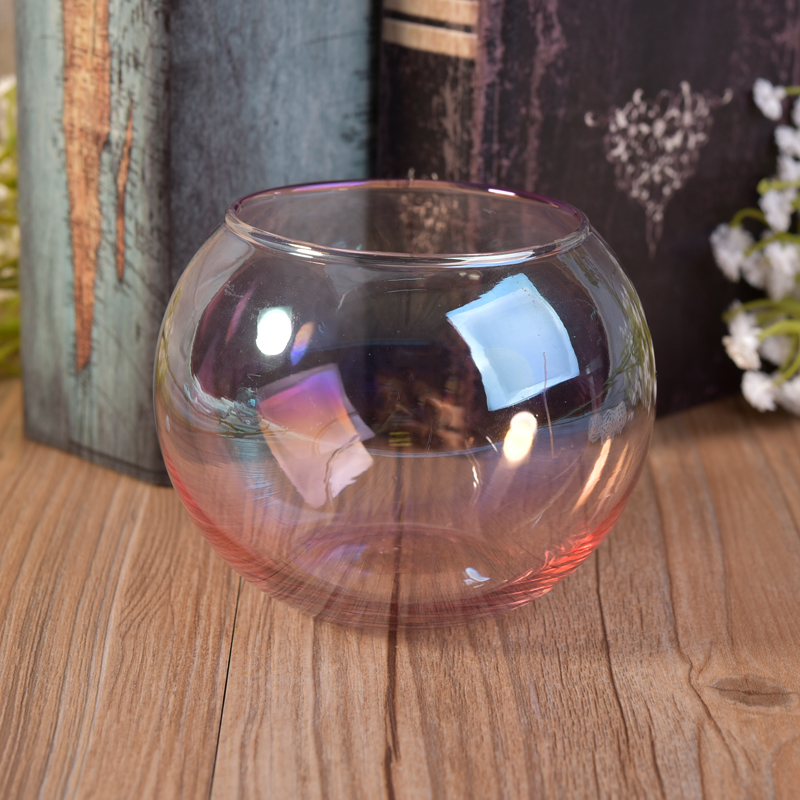 Mouth Blown Pink Iridescent Handmade Craft Glass Candle Jars Mouth Blown Pink Iridescent Handmade Craft Glass Candle Jars