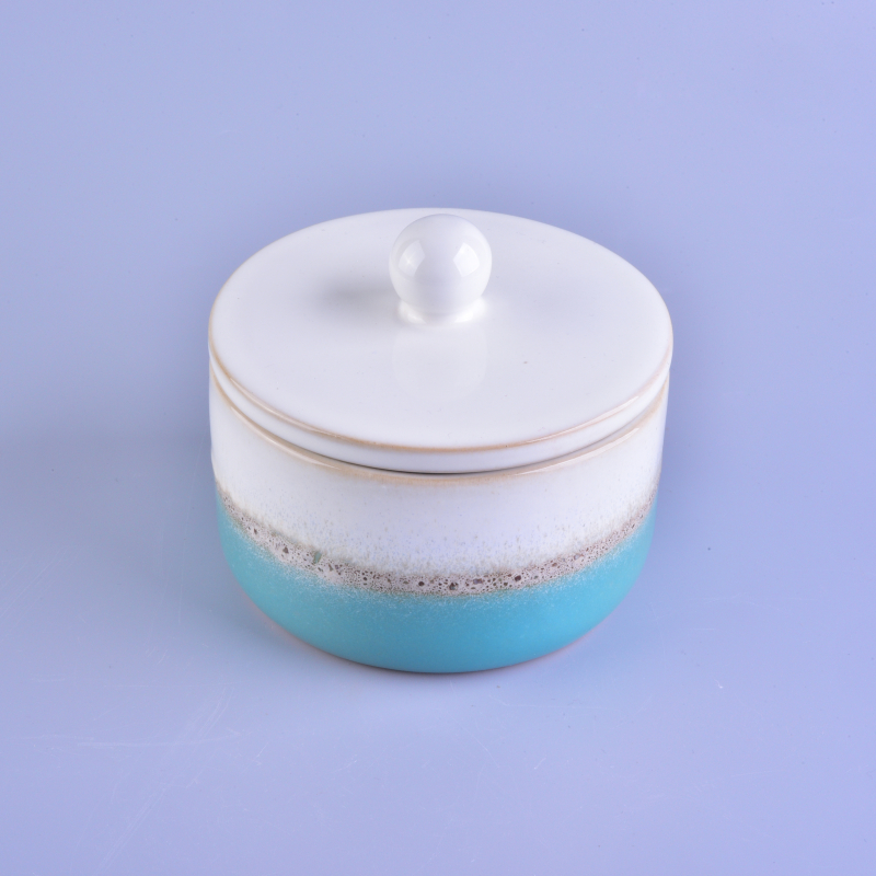 tealight holder with lid, bicolor ceramic candle jar