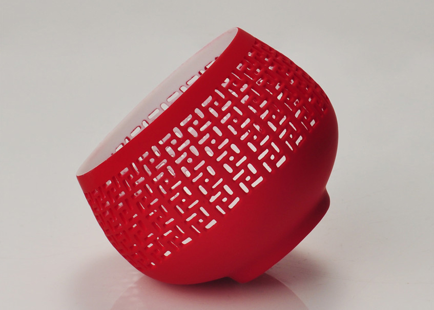 Red Colored Candle Holder with Pierced Pattern