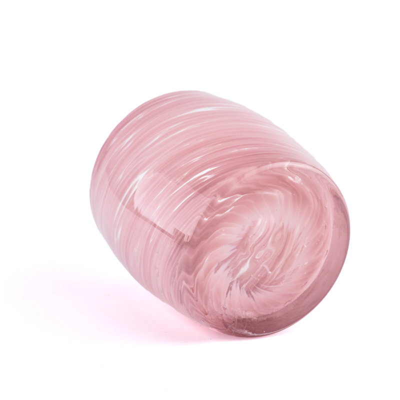 Wholesale pink gradated striped glass candle jars candle holder decoration