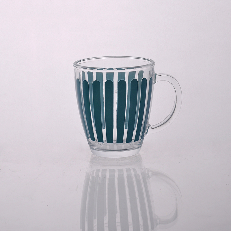 Glass mug with blue stripe painting