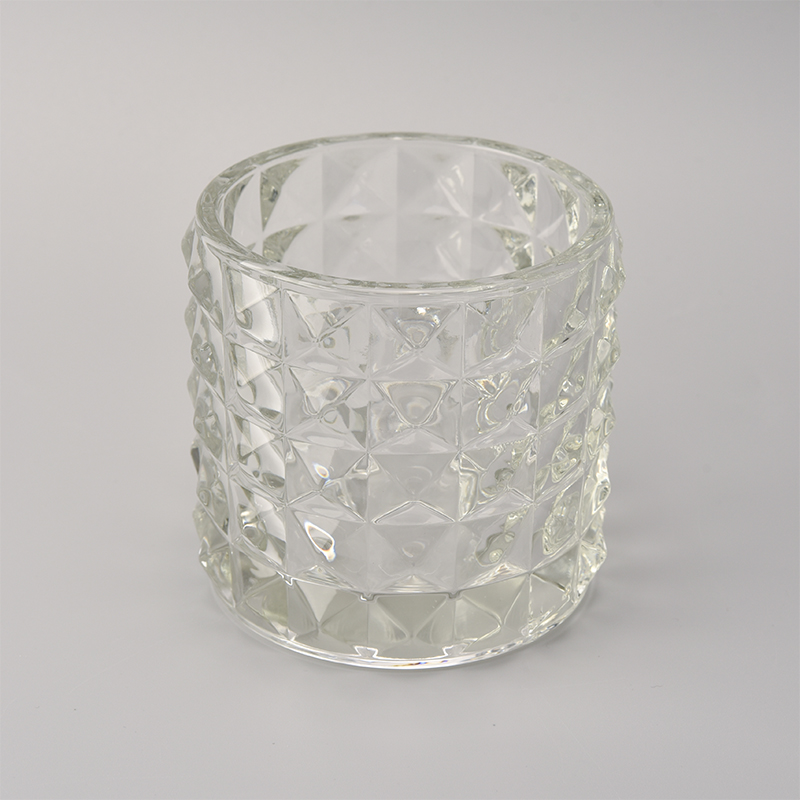 Embossed diamond glass candle holder jar home decoration wholesales