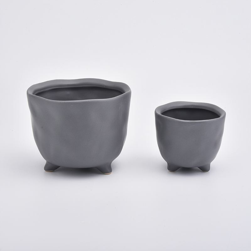 Matte Grey Ceramic Jar Footed Ceramic Candle Holder Home Decoration