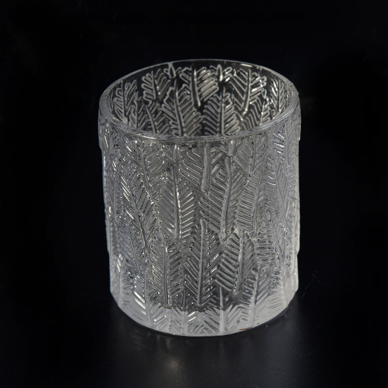 delicate clear glass candle jar with leaves pattern 8 oz wax capacity