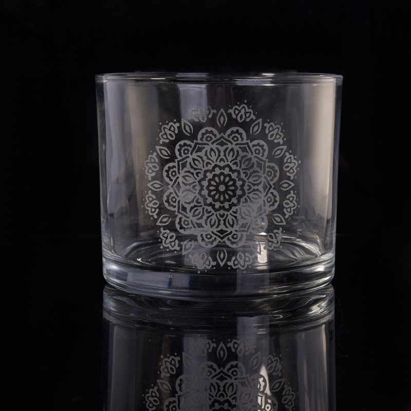Cylinder glass candle jar with flower decoration sculpture Cylinder glass candle jar with flower decoration sculpture