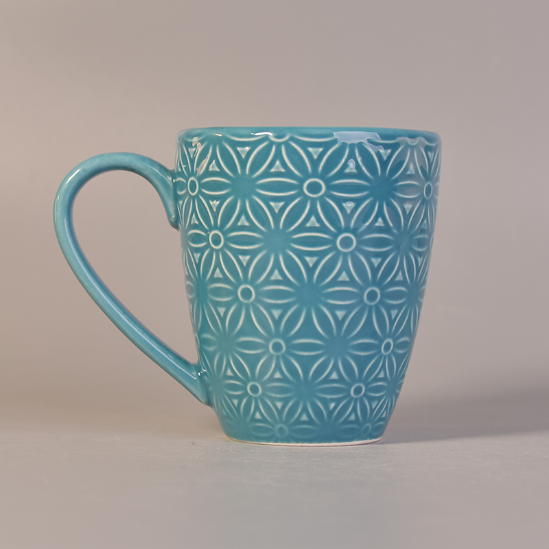 Ceramic mugs wholesale for coffee tea drinking blue colors with patterns