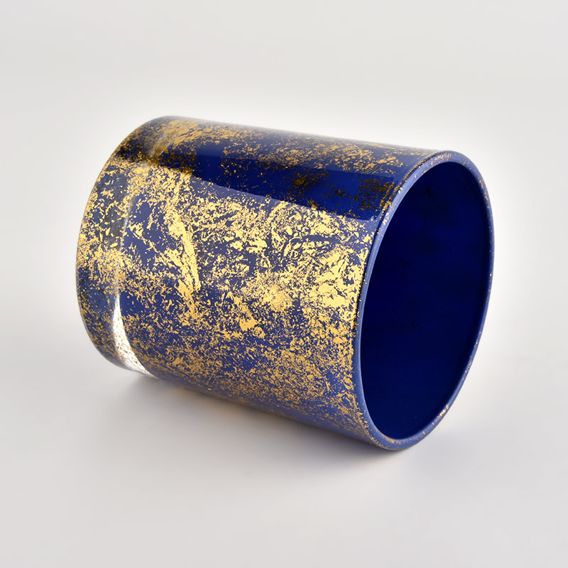 Wholesale Luxury Custom golden printing dust blue Glass Candle Jars Wholesale Luxury Custom golden printing dust blue Glass Candle Jars