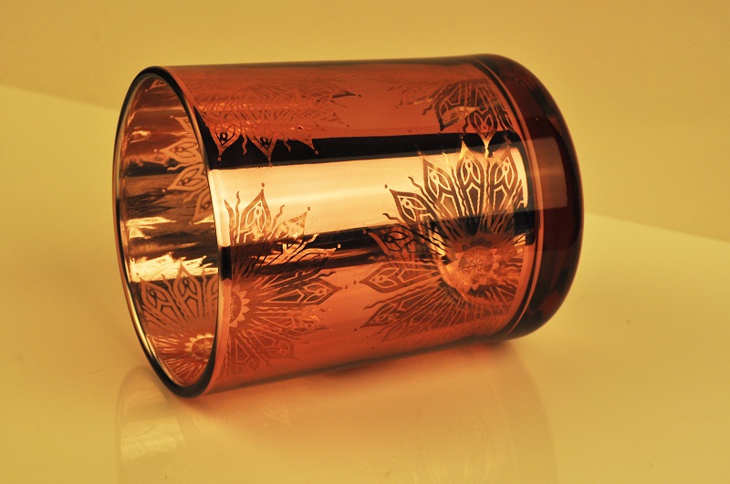 rose gold plating glass candle jar with flower laser pattern