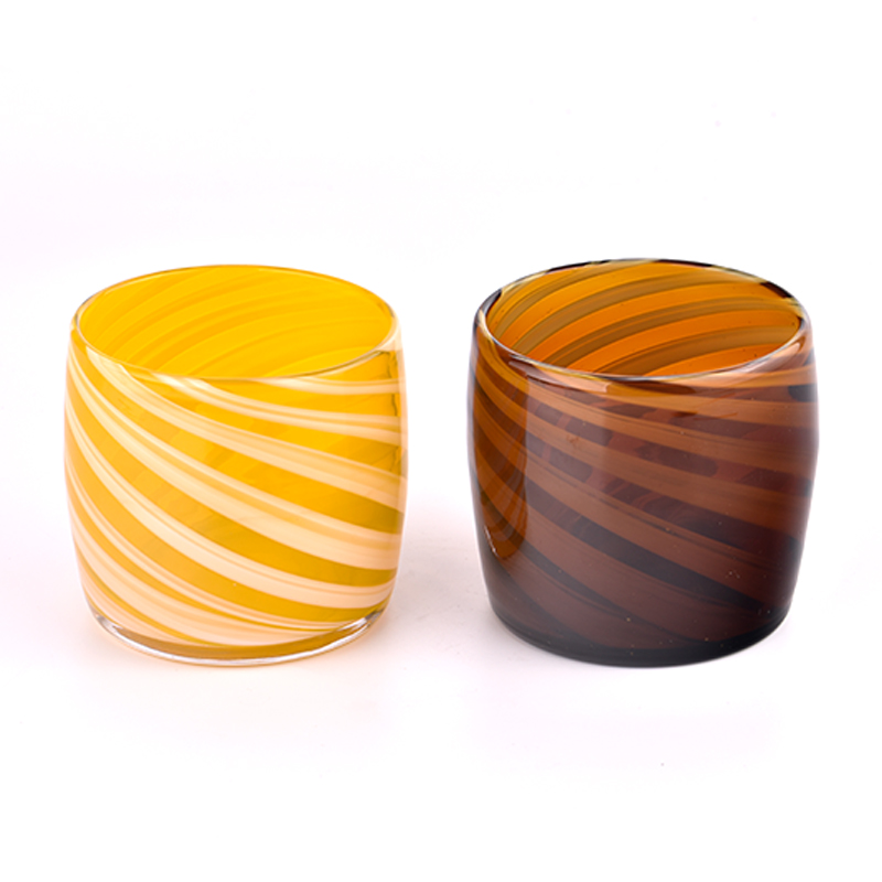 Luxury custom yellow striped glass candle jars wholesale
