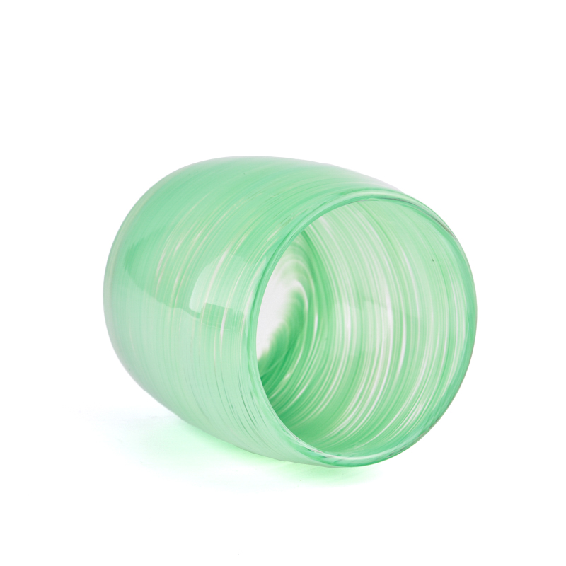 Luxury green striped glass candle jar for home decor