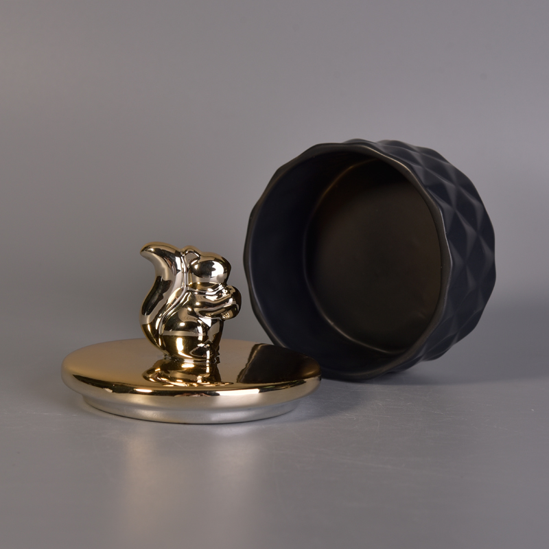 matte black ceramic candle jar with glossy squirrel lid matte black ceramic candle jar with glossy squirrel lid