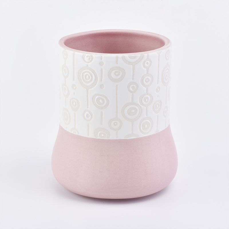 pink ceamic candle jar with unique pattern