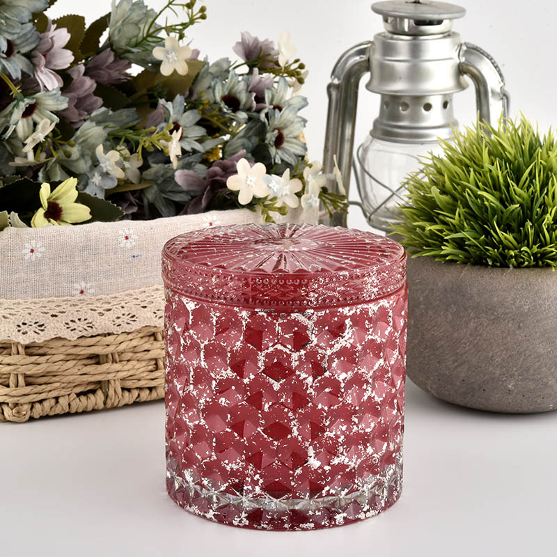 High quality red home decoration candlestick storage candle glass jar with lid