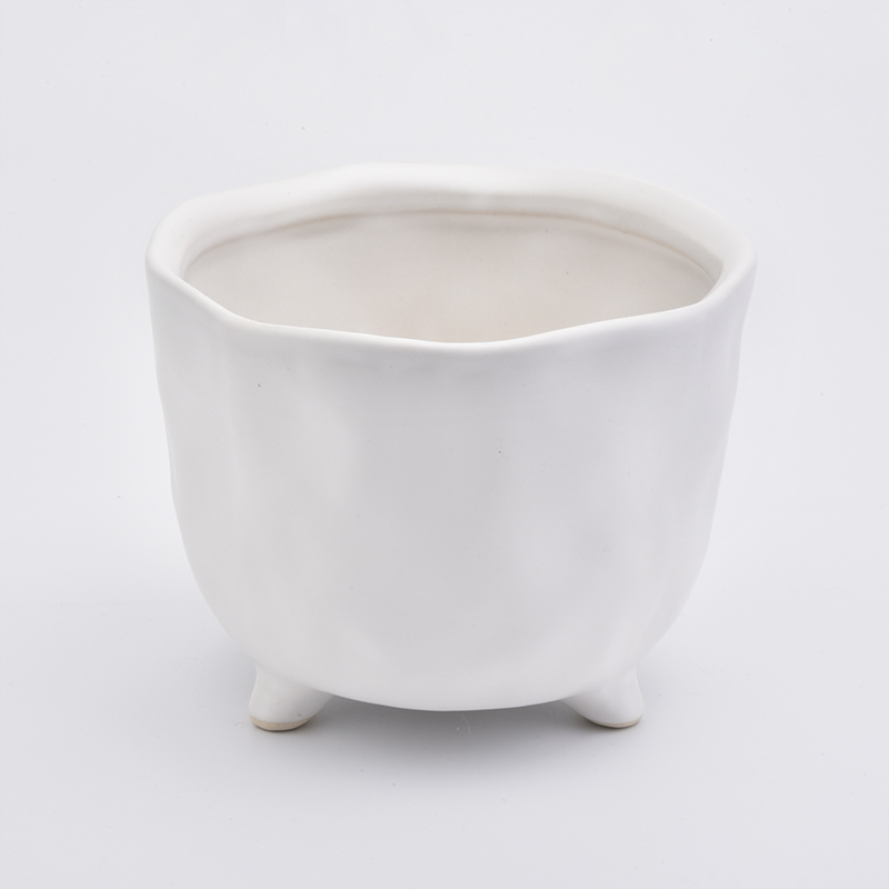 Matte White Ceramic Jar Footed Ceramic Candle Holder Home Decoration