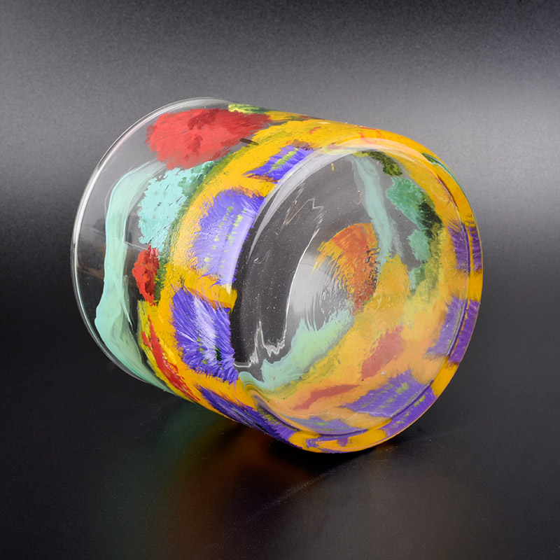 Handmade oil painting pattern glass candle holder Handmade oil painting pattern glass candle holder