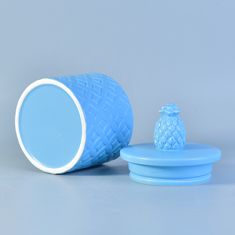 Hot sale spray blue ceramic candle holder with lids Hot sale spray blue ceramic candle holder with lids