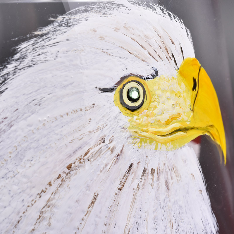 clear glass candle vessel with hand painting eagle