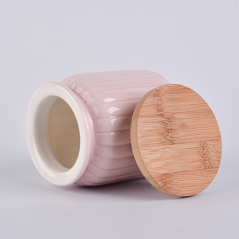 pink ceramic candle jar with wooden lid 300ml capacity