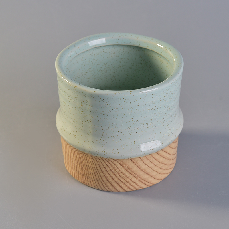 650ml green glaze wooden bottom ceramic candle holder