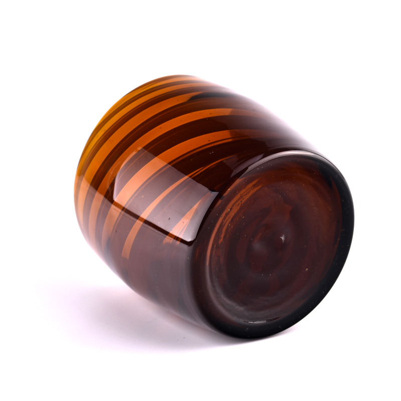 Wholesale amber striped glass candle jars candle holders in bulk