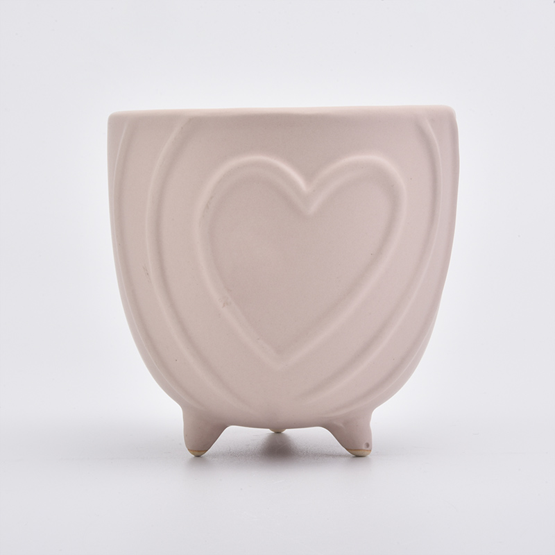 Matte Pink Heart Footed Ceramic Holder Home Decoration