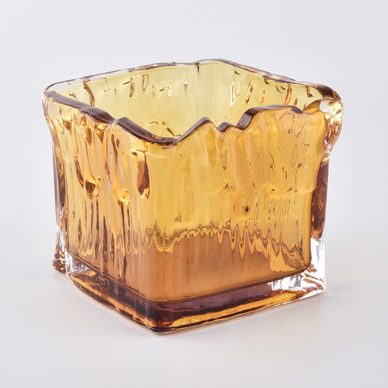 17oz Amber Square Unique Glass Candle Jar