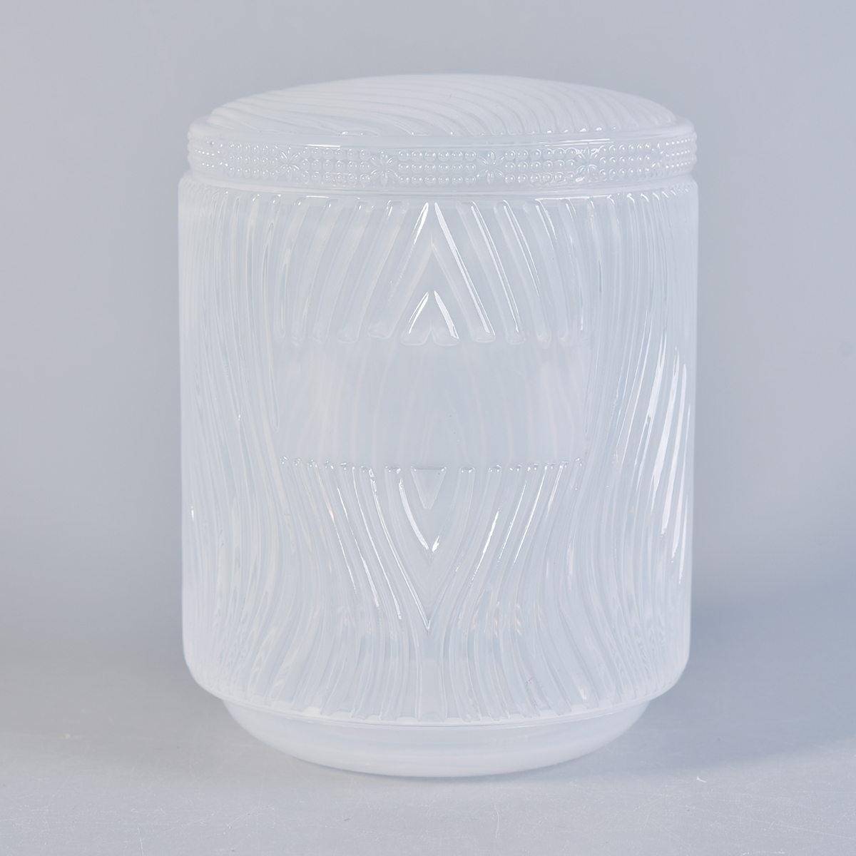 Embossed White Glass Candle Jars With Lids