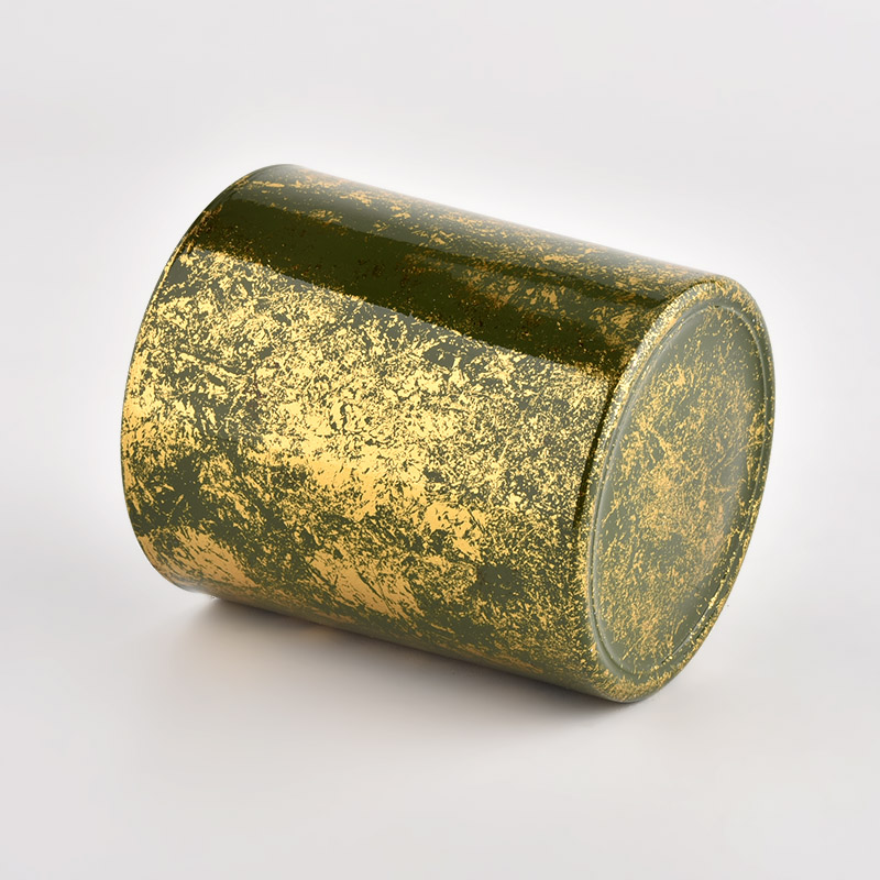 High quality gold green glass candle vessel luxury candle Jar with Gift Box High quality gold green glass candle vessel luxury candle Jar with Gift Box