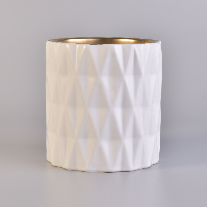 diamond pattern ceramic candle jar with golden inside