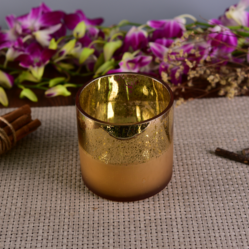 Plating half frosted gold cylinder glass candle holder