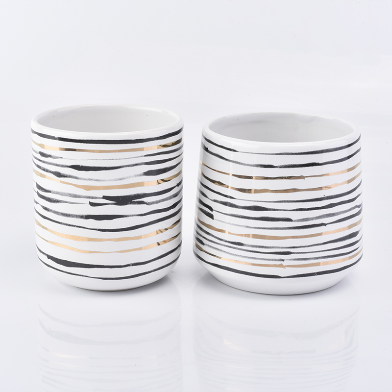 ceramic candle holder curve bottom with stripes 12 oz