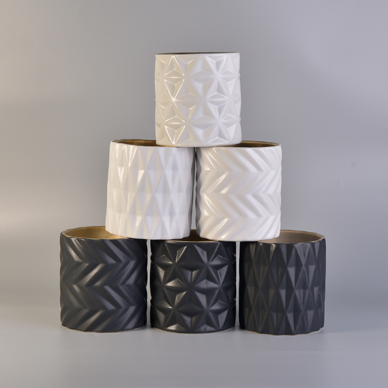 Luxury Matte Black Embossed Ceramic Candle Jar