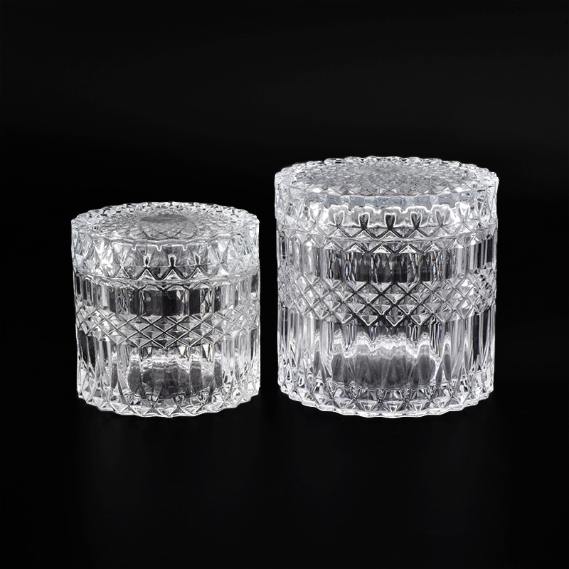 Geo Crystal Glass Candle Jars With Pillar Shape Clear Transparent Glass Candle Jar Wholesale