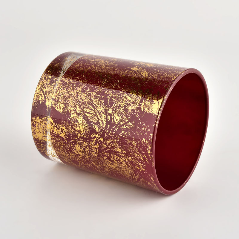 Luxury customized gold printing dust and red glass candle jar