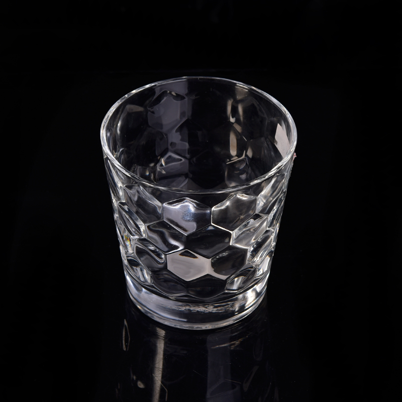 Geometric pattern embossed glass cup 