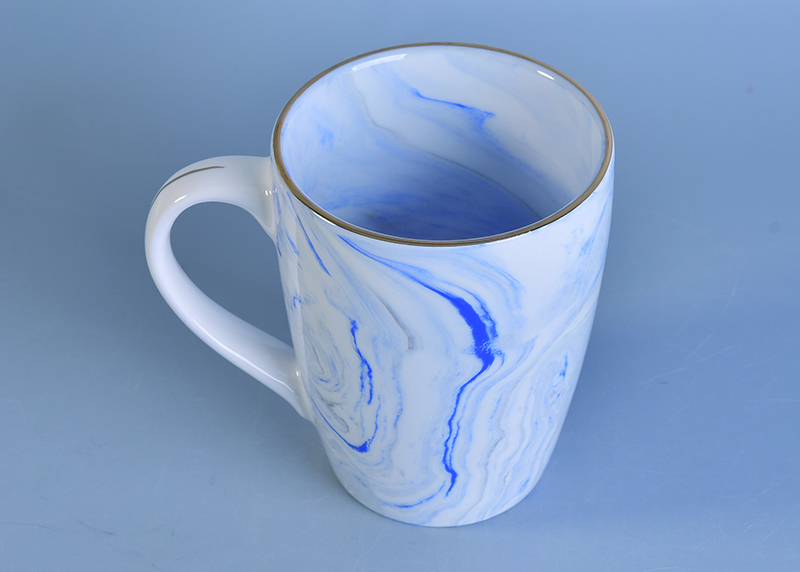 Marbled texture natural style ceramic water milk cup blue