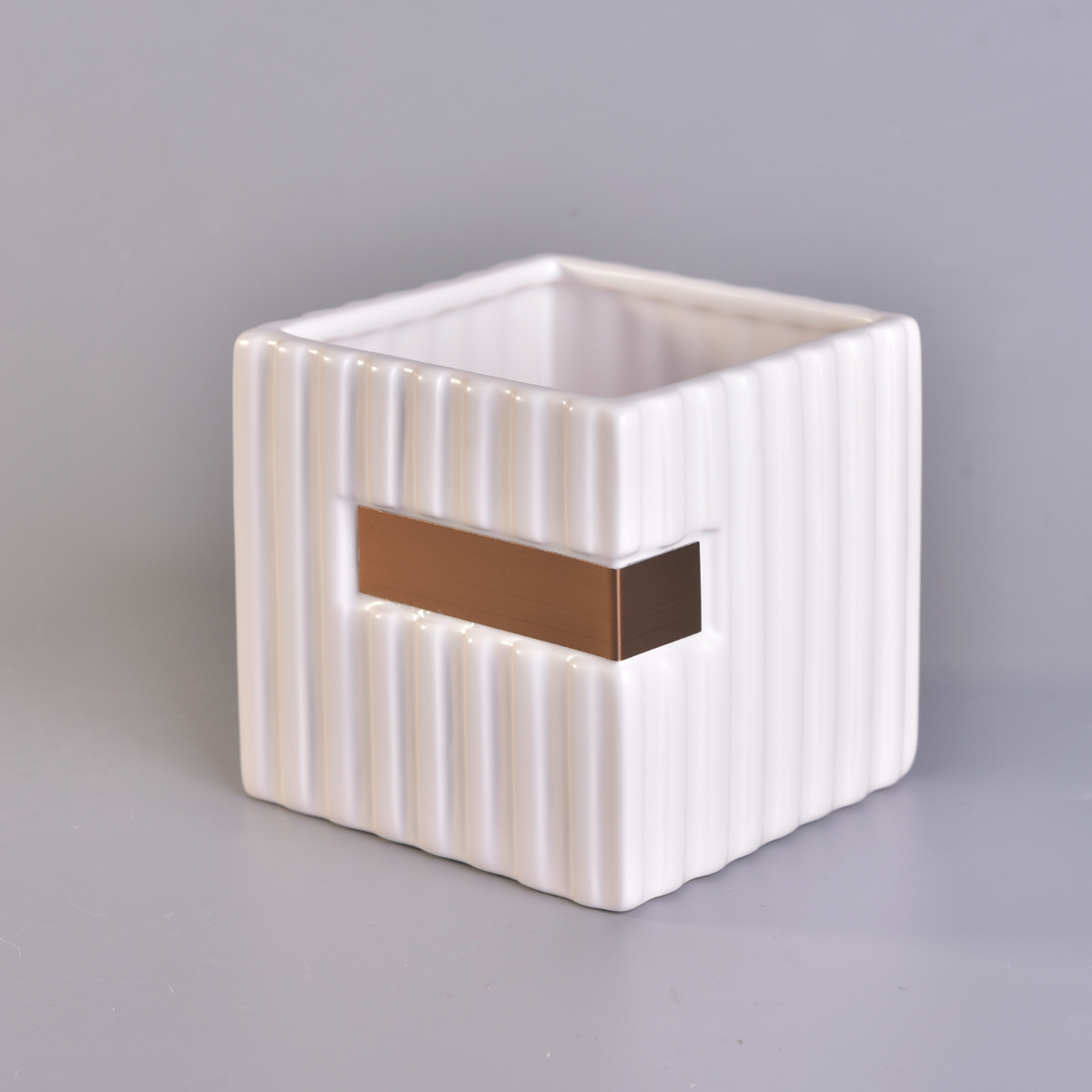 1000ml Square Ceramic Candle Jar White Stripes Home Decoration