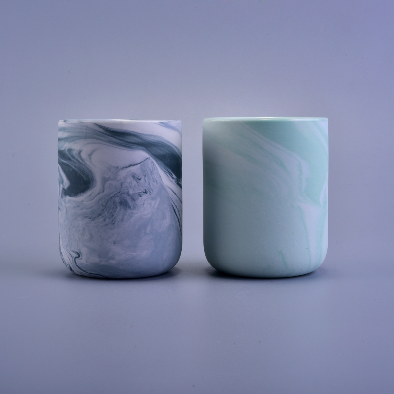 Cylinder marble pattern ceramic candle jar bedroom decoration
