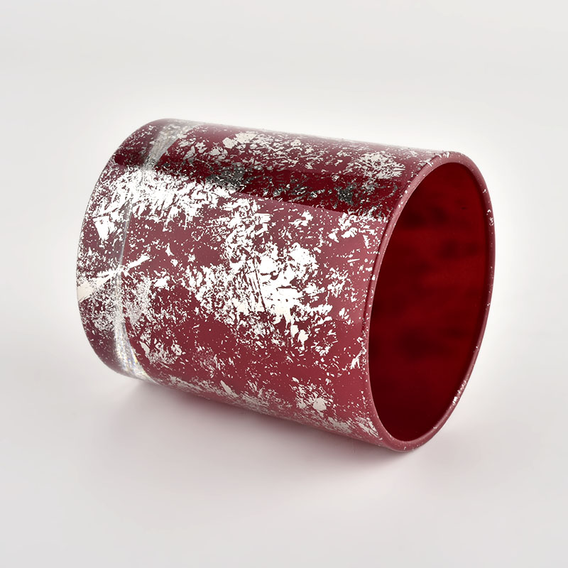 Wholesale white printing dust and red glass candle jar with high quality