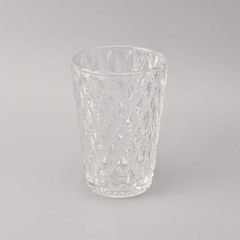 Wholesales Pearl White Glass Candle Vessel with Diamond Pattern Wholesales Pearl White Glass Candle Vessel with Diamond Pattern