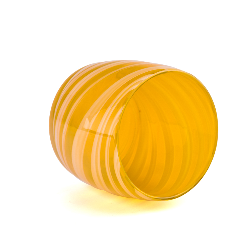 Luxury custom yellow striped glass candle jars wholesale