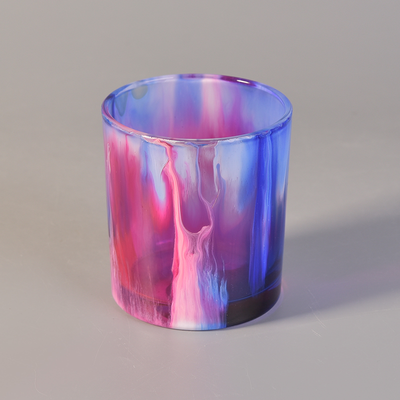 Oil paint effect color glass candle holder 
