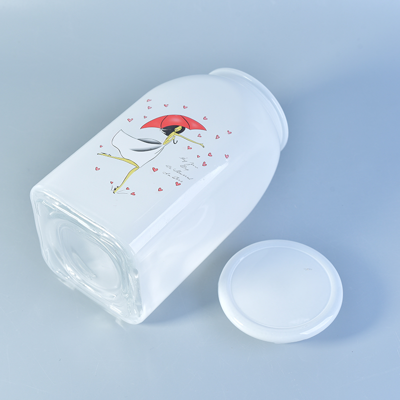 Wholesale white glass jar food container with lid 