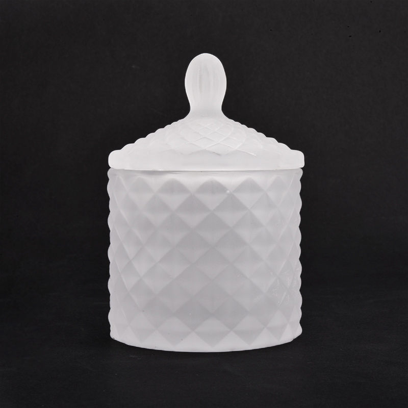 solid white elegant glass candle jar with lid